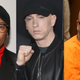 Nick Cannon, left, attends the Hollywood Chamber of Commerce 2019 State of The Entertainment Industry Conference on Nov. 21, 2019 in Hollywood, Calif.; Eminem attends the ‘Southpaw’ New York Premiere on July 20, 2015, in New York City; Marion “Suge” Knight during sentencing on Oct. 4, 2018, in Los Angeles.
